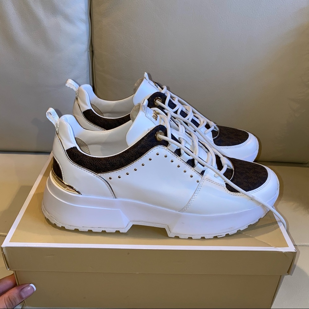 Michael Kors Cosmo Trainer Leather OP WHT/BROWN